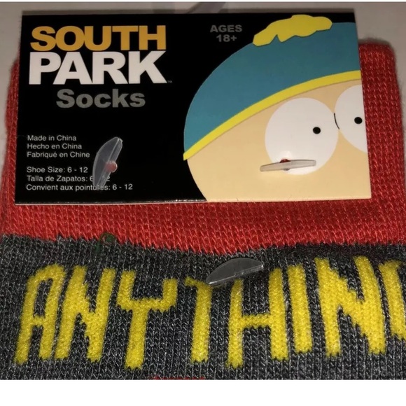 South Park Crew Socks 1 Pair Men 6-12 Gray Red Santa More Presents Christmas NEW - Picture 2 of 9